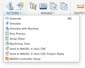Send to MASSO commands in the Fusion Actions menu
