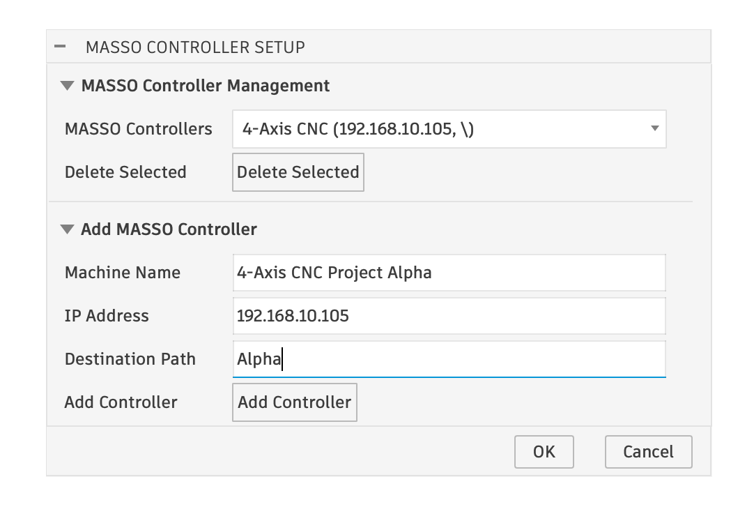 MASSO Controller Setup dialog